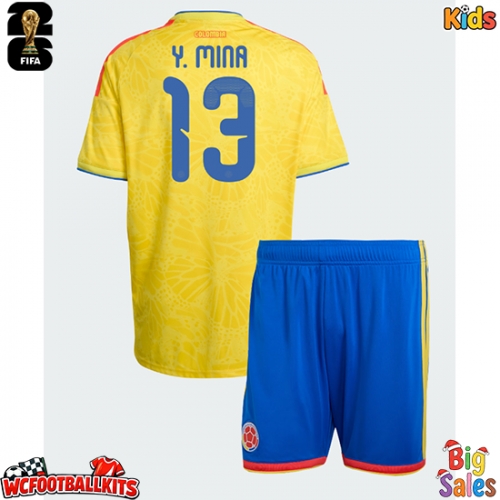 Colombia Yerry Mina #13 Replica Home Stadium Kit for Kids World Cup 2026 Short Sleeve (+ pants)